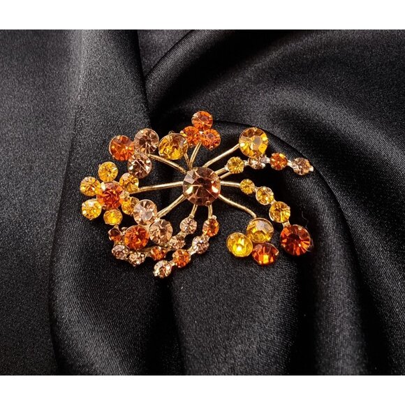 Vintage 1950s Made In Austria Signed Rhinestone Brooch With Amber & Citrine Crys - Picture 1 of 5